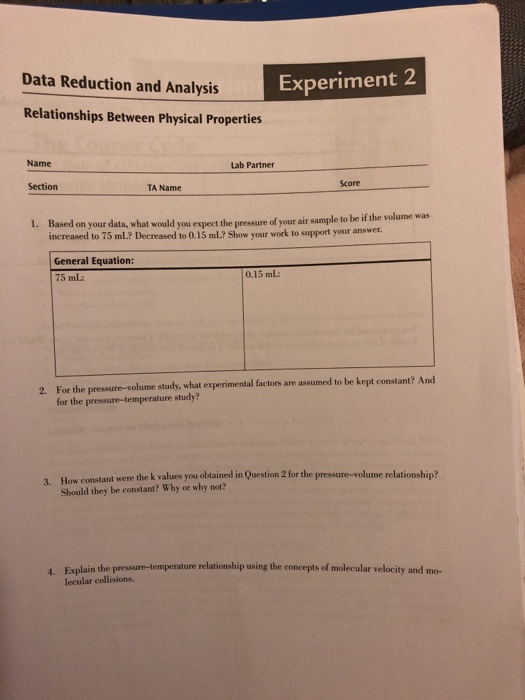 Data Reduction and Analysis Experiment 2 | Chegg.com