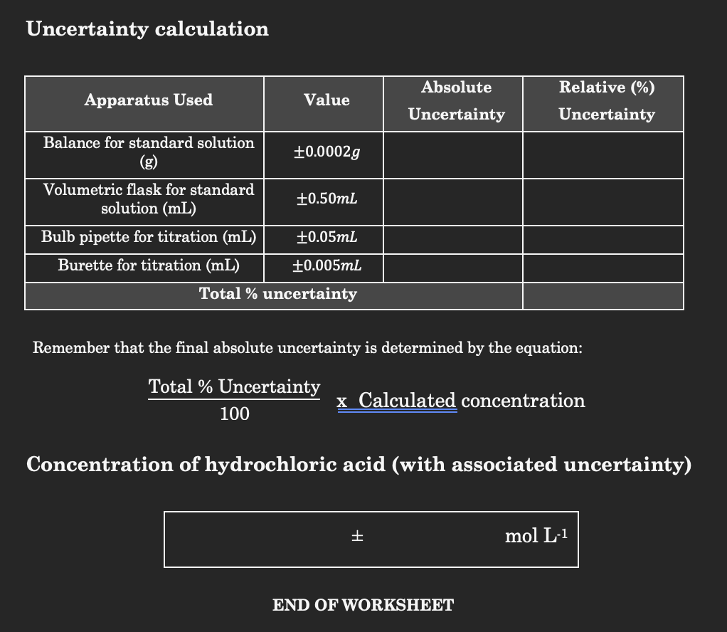 Solved Standardisation Of Hydrochloric Acid With A Standard | Chegg.com