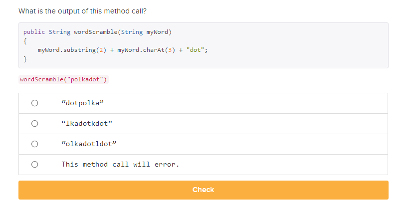 Solved What is the output of this method call? public String | Chegg.com