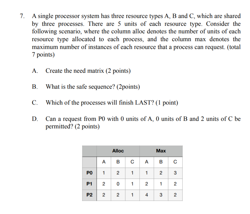 Solved 7. A single processor system has three resource types