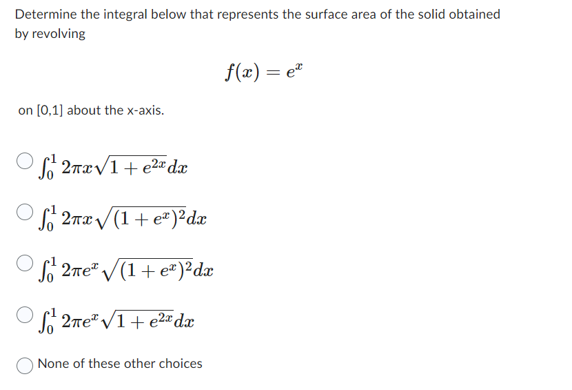 Solved Determine the integral below that represents the | Chegg.com