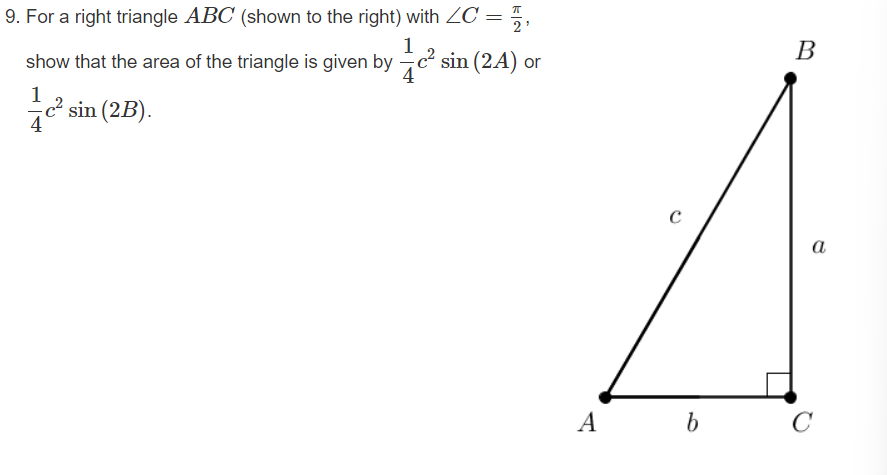 Solved 9. For a right triangle ABC (shown to the right) with | Chegg.com