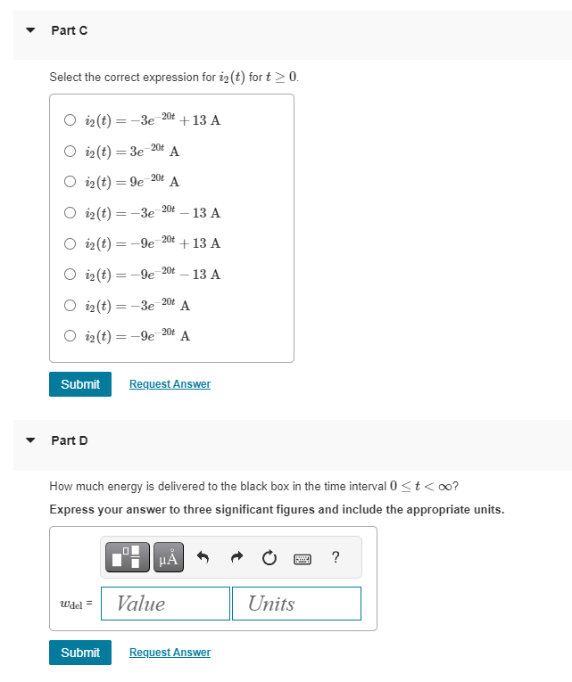 Solved Select the correct expression for i2(t) for t≥0. | Chegg.com