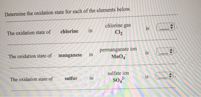 Solved Determine the oxidation state for each of the | Chegg.com