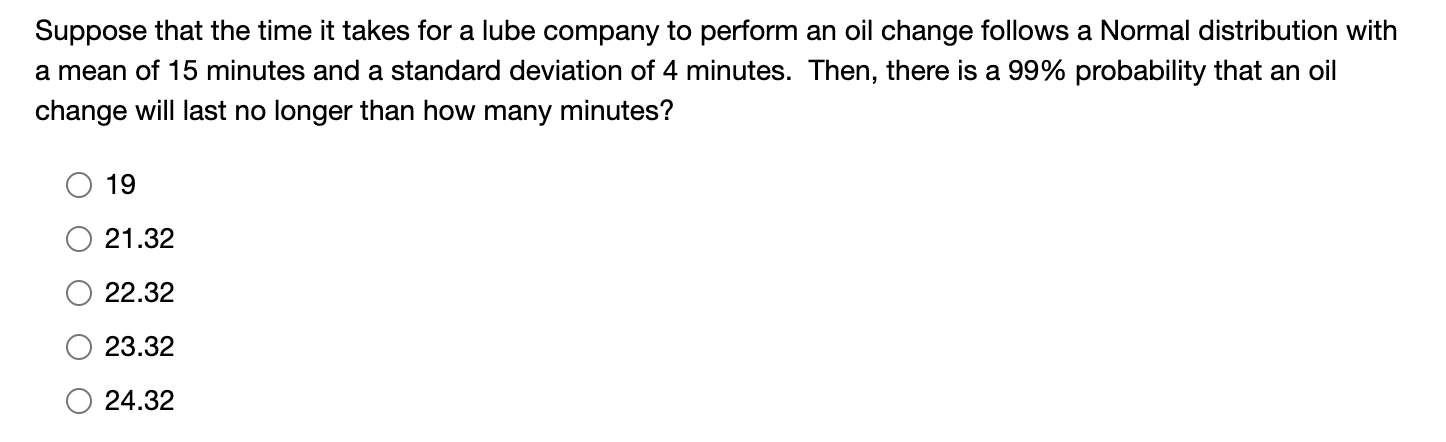 Solved Suppose that the time it takes for a lube company to | Chegg.com