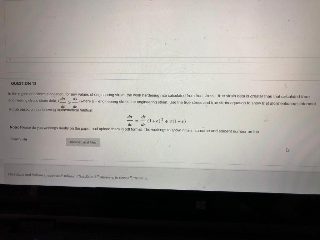 Solved QUESTION 13 In the region of uniform elongation, for | Chegg.com