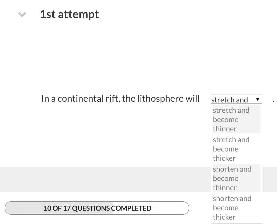 Solved 1st attempt In a continental rift, the lithosphere | Chegg.com