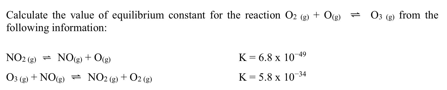 Solved Calculate the value of the equilibrium constant for | Chegg.com