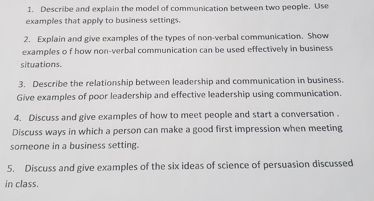 Solved 1 Describe And Explain The Model Of Communication Chegg Com