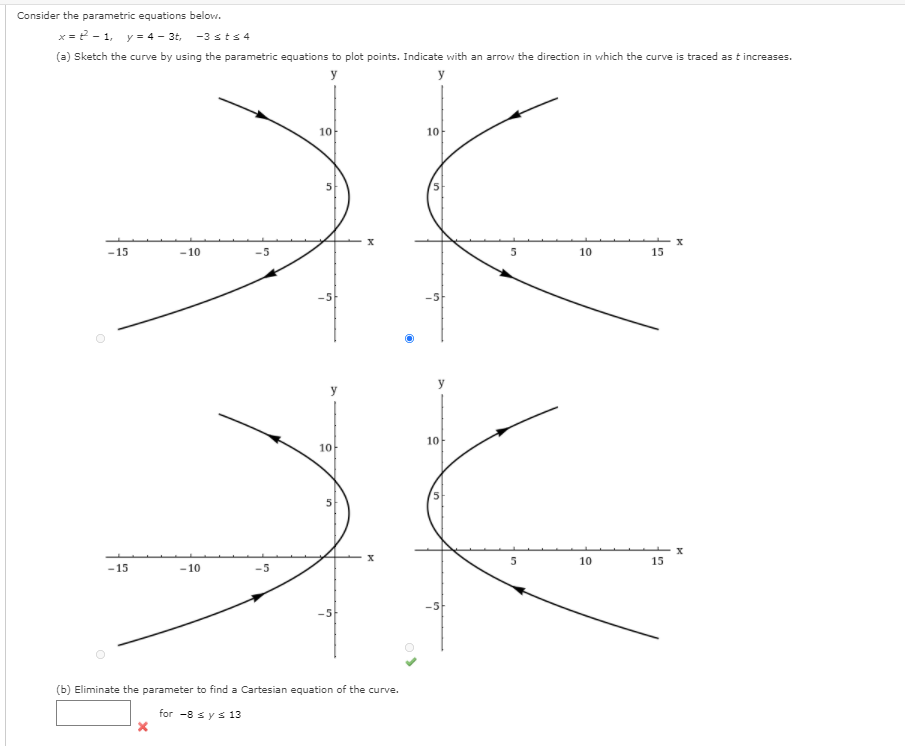 Solved Consider the parametric equations below. x= -1, y = 4 | Chegg.com