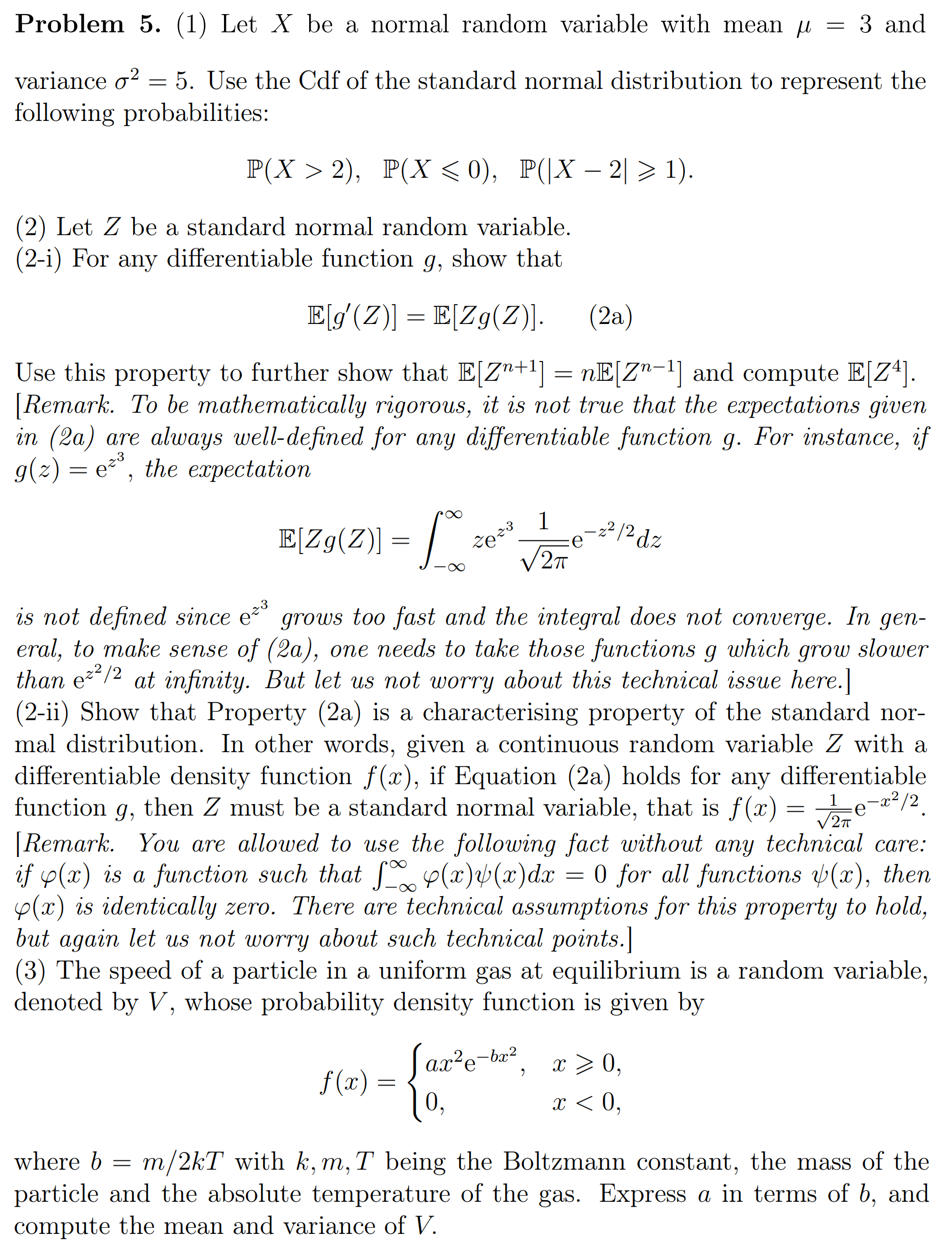 Problem 5 1 Let X Be A Normal Random Variable With Chegg Com