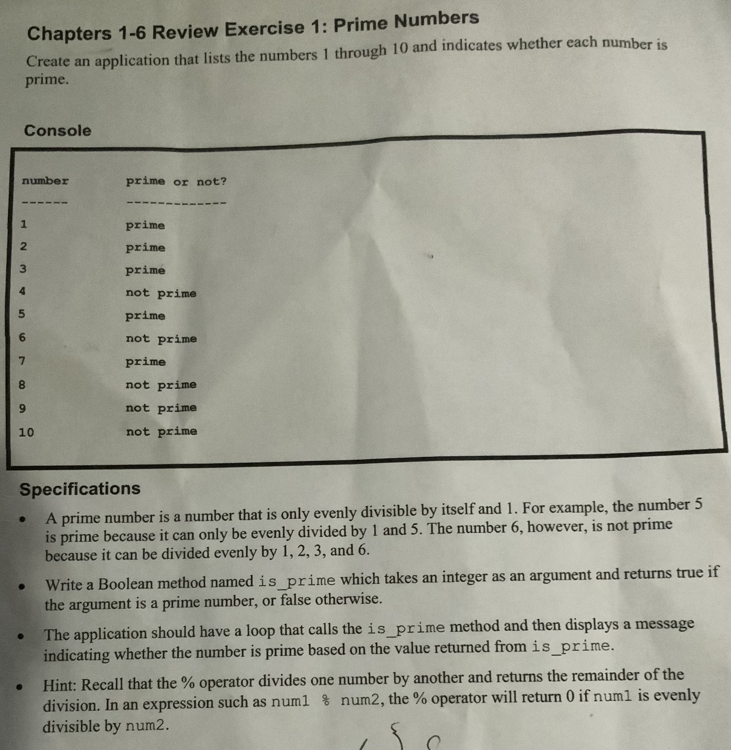 Solved Chapters 1-6 Review Exercise 1: Prime Numbers Create | Chegg.com