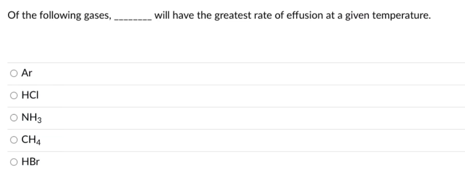 Solved Of The Following Gases, Will Have The Greatest Rate | Chegg.com