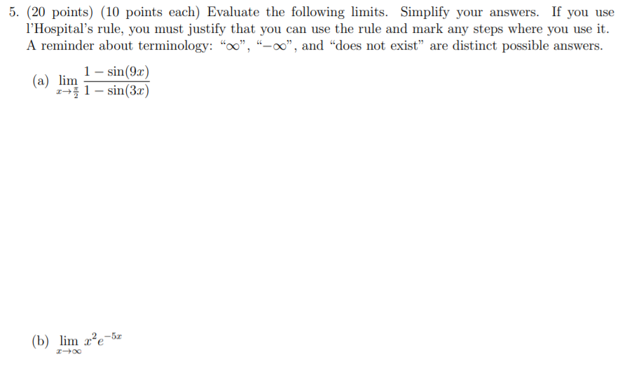Solved 5. (20 points) (10 points each) Evaluate the | Chegg.com