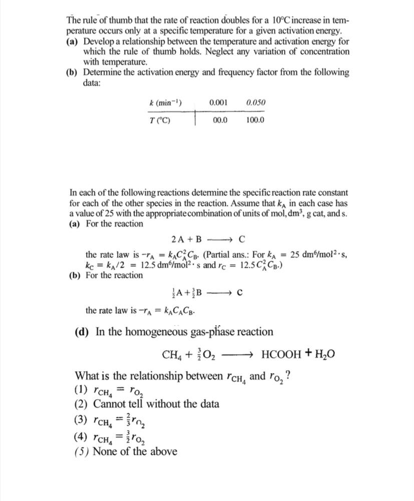 Solved The rule of thumb that the rate of reaction doubles | Chegg.com