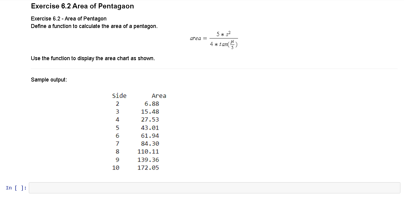Solved Exercise 6.2 Area of Pentagaon Exercise 6.2 - Area of | Chegg.com