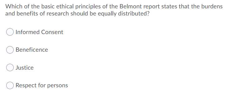 Solved Which of the basic ethical principles of the Belmont | Chegg.com