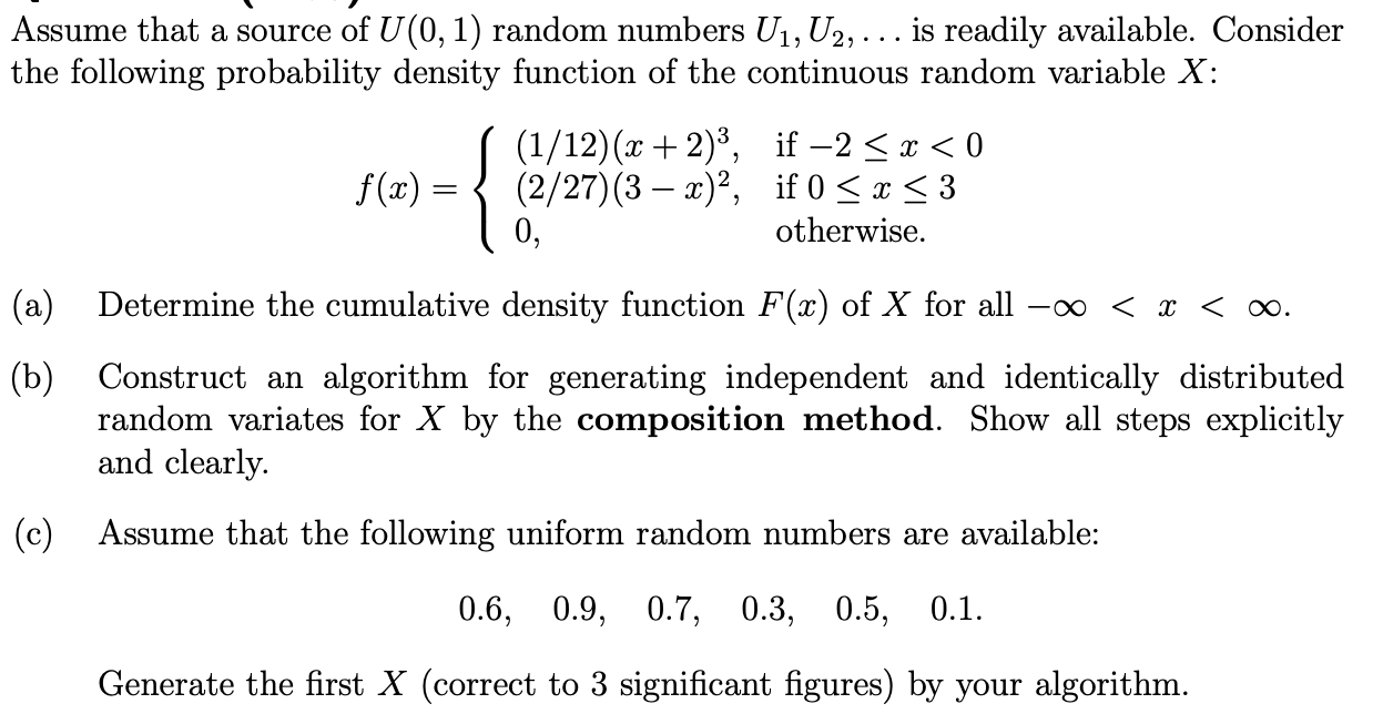 Solved Assume that a source of U(0,1) random numbers U1, U2, | Chegg.com