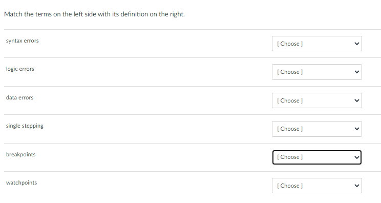 Solved Match the terms on the left side with its definition | Chegg.com