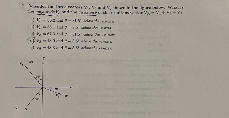 Solved 7. Consider the three vectors V1,V2 and V3 shown in | Chegg.com