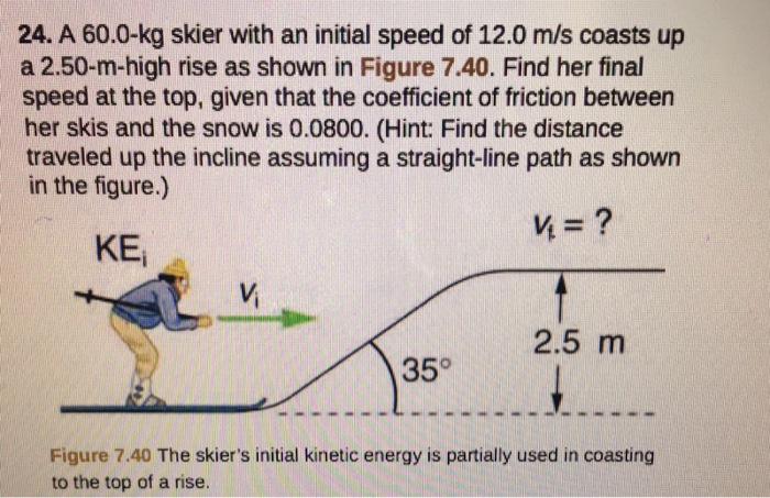 Solved A 60.0-kg Skier With An Initial Speed Of 12.0 M/s | Chegg.com