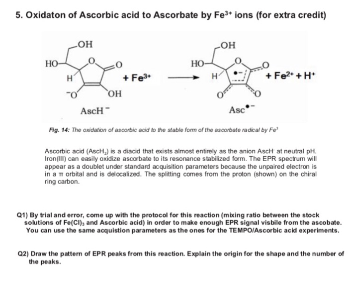 Solved 5. Oxidaton of Ascorbic acid to Ascorbate by Fe3+ions