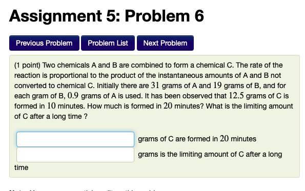Solved Assignment 5: Problem 6 Previous Problem Problem List | Chegg.com
