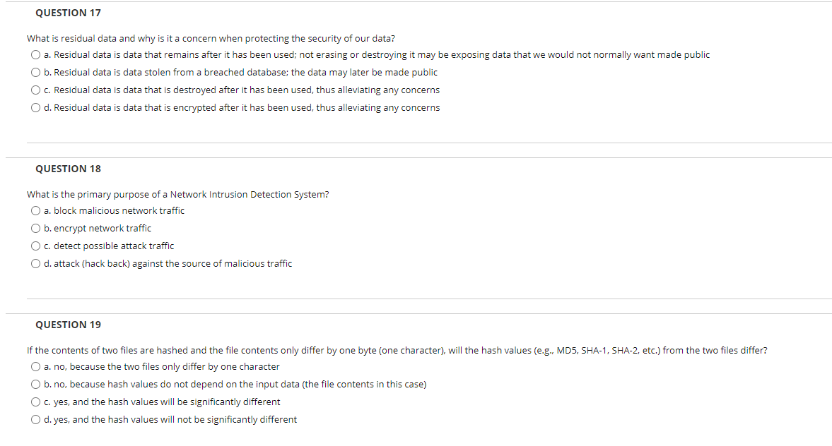 Solved QUESTION 17 What is residual data and why is it a | Chegg.com