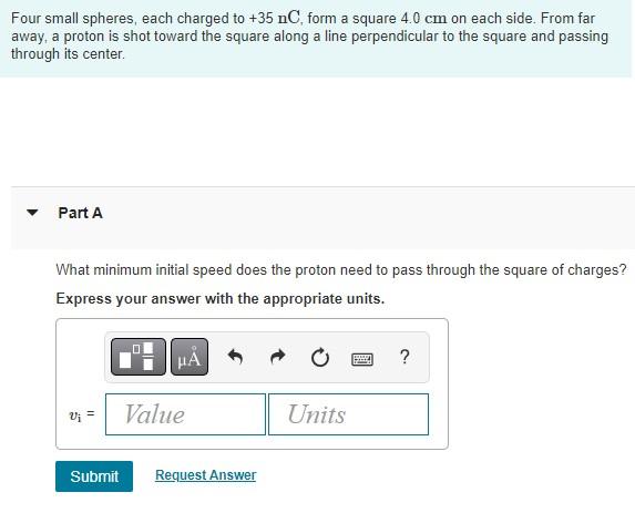 Solved Four small spheres each charged to 35nC form a Chegg