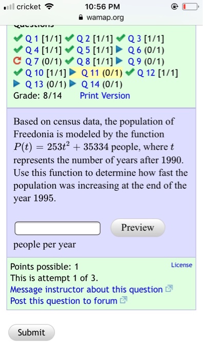 Solved '11 cricket令 10:56 PM wamap.org Q 13 (0/1) Grade: | Chegg.com