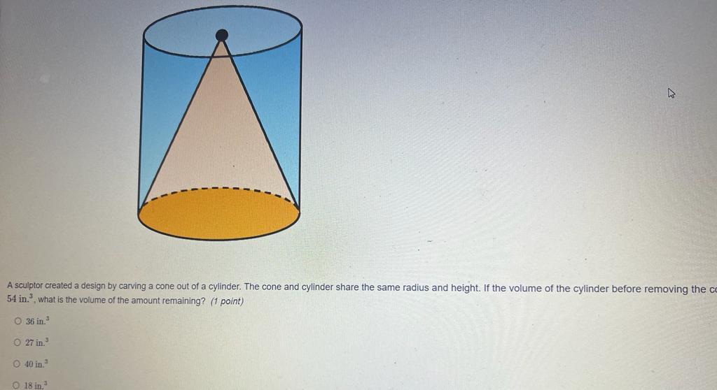 Solved A sculptor created a design by carving a cone out of | Chegg.com