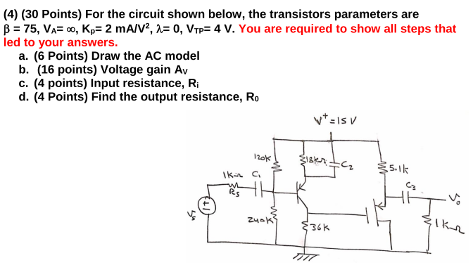 Solved (4) (30 Points) For the circuit shown below, the | Chegg.com