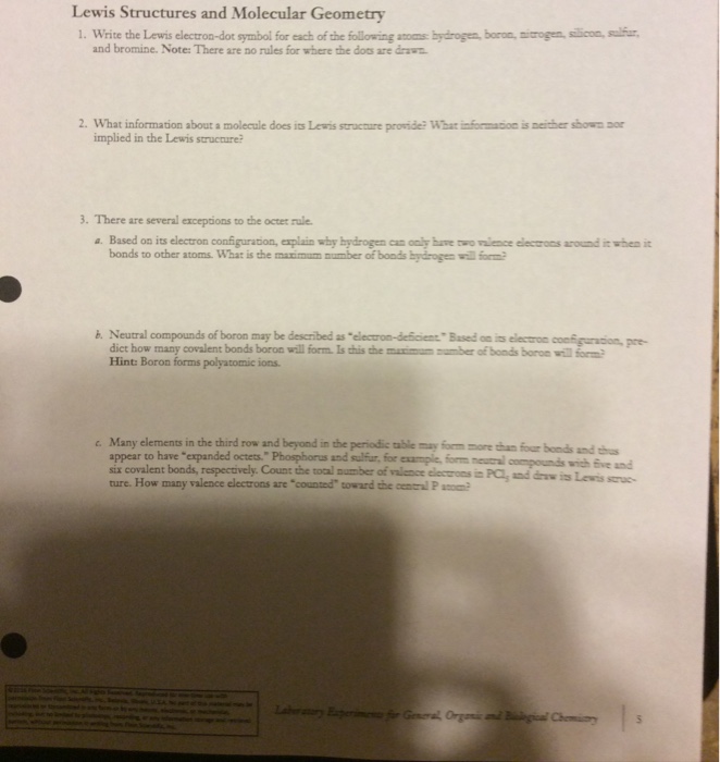 Solved Lewis Structures and Molecular Geometry 1. Write the | Chegg.com