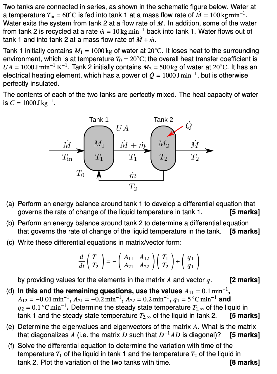 = Two tanks are connected in series, as shown in the | Chegg.com