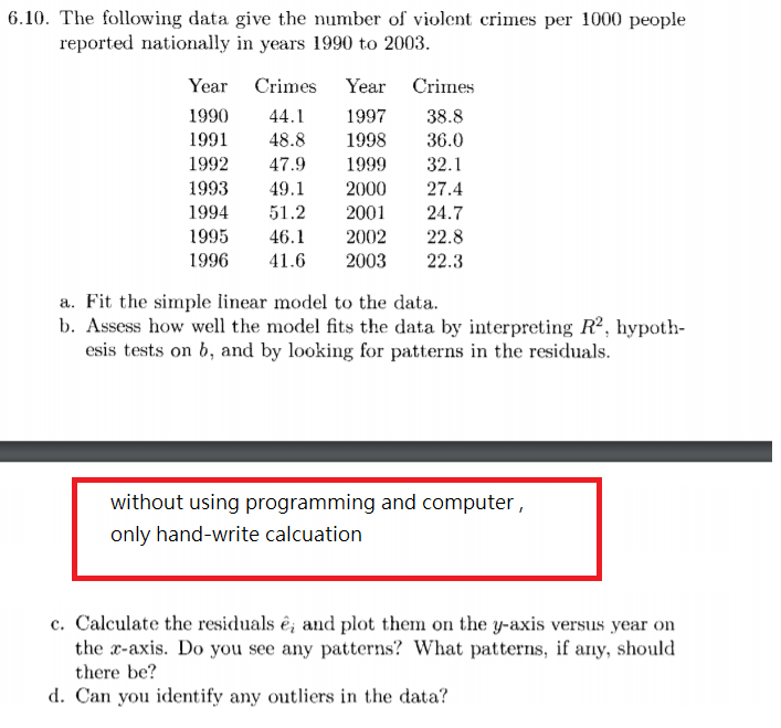 Solved 6.10. The Following Data Give The Number Of Violent | Chegg.com