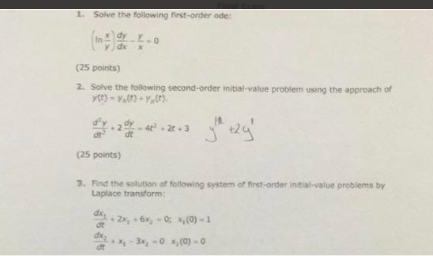 Solved 1. Solve the following first-order ode: Y_O (25 | Chegg.com