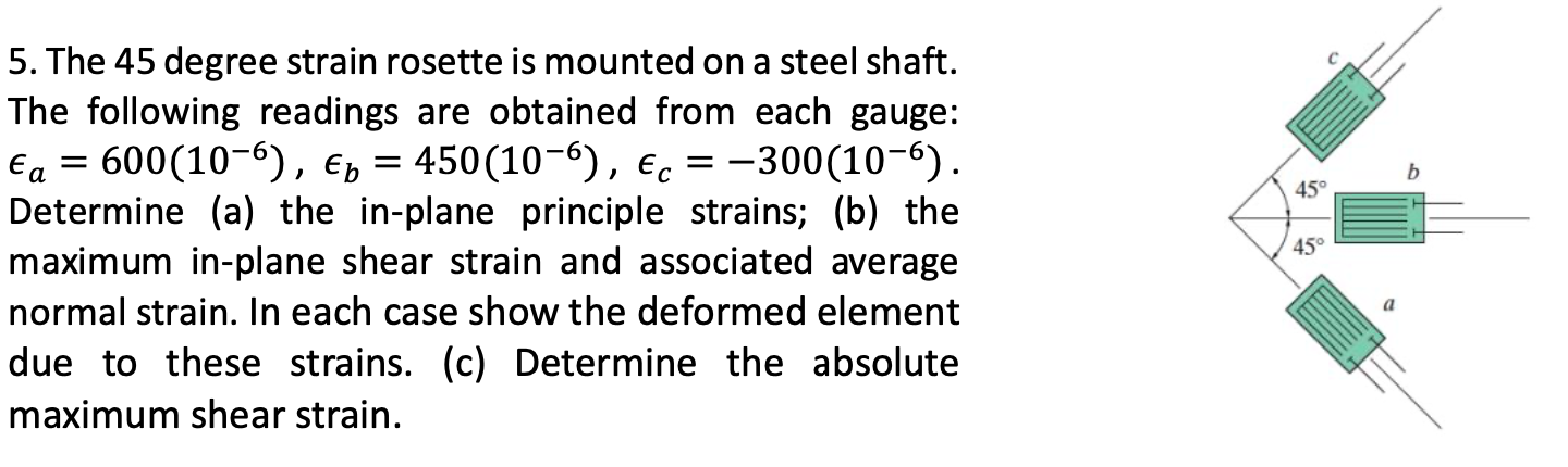 Solved 45° 5. The 45 degree strain rosette is mounted on a | Chegg.com