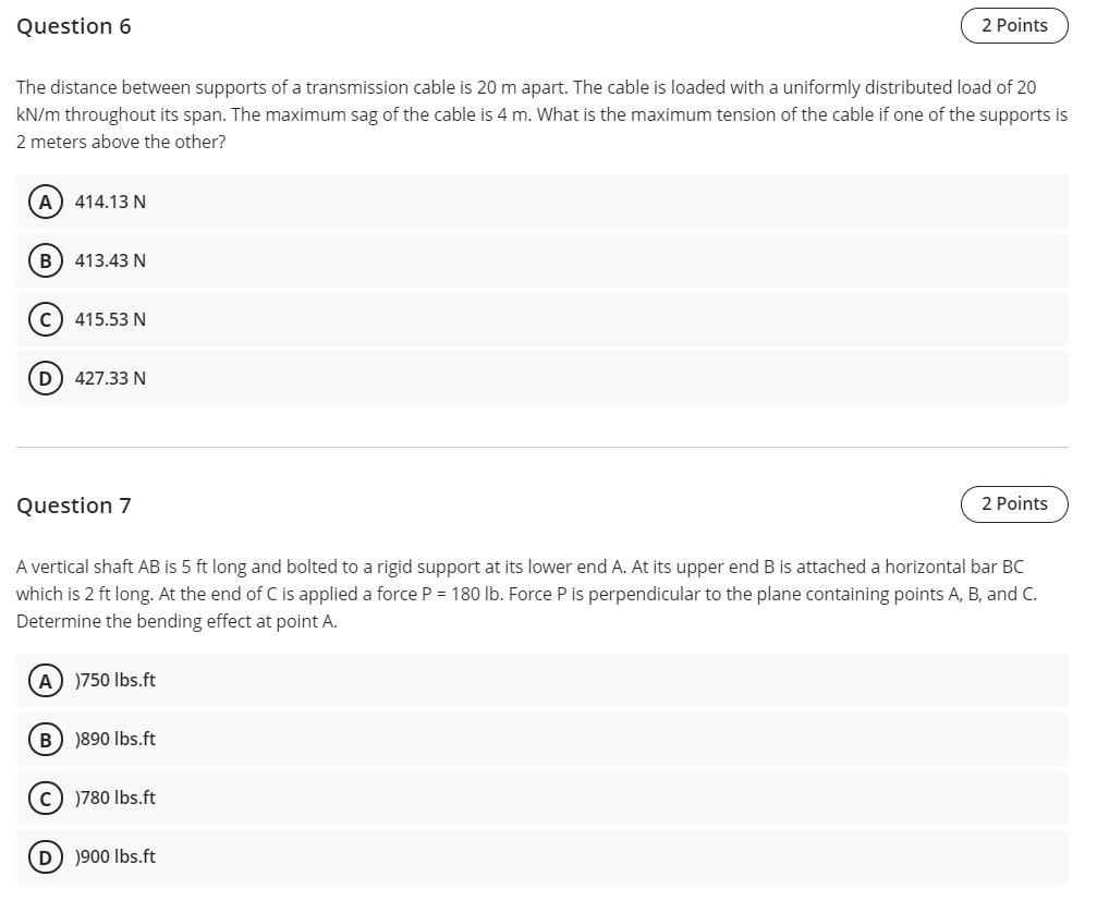 Solved Question 6 2 Points The distance between supports | Chegg.com