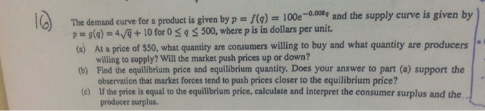Solved The demand curve for a product is given by p = f(q) = | Chegg.com