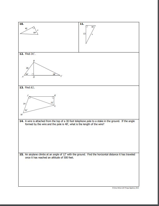 Unit 8 Right Triangles And Trigonometry Answers Gina
