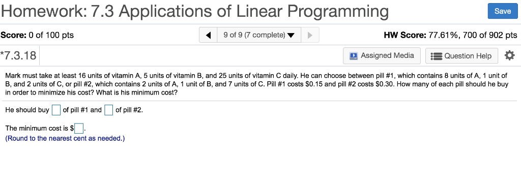 Solved Homework: 7.3 Applications of Linear Programming Save | Chegg.com