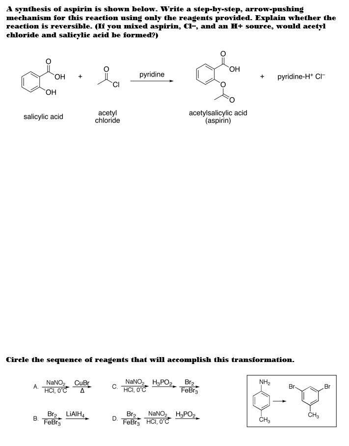 Solved A synthesis of aspirin is shown below. Write a | Chegg.com