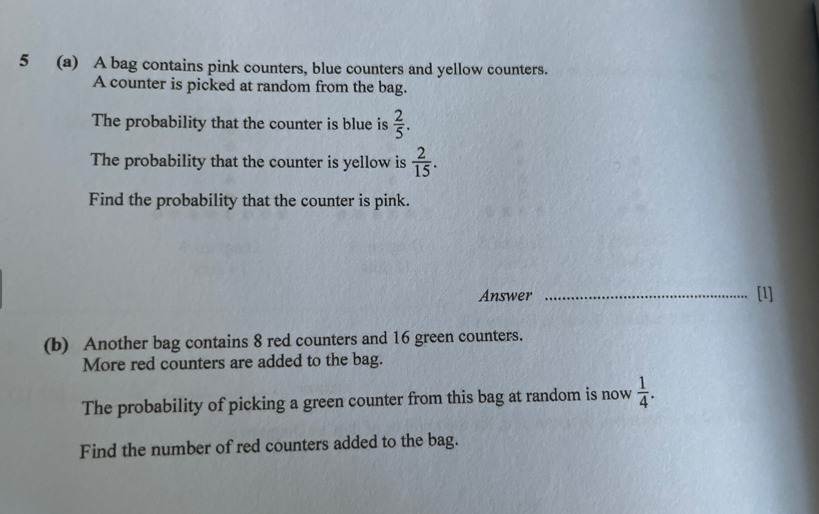 Solved (a) A Bag Contains Pink Counters, Blue Counters And | Chegg.com