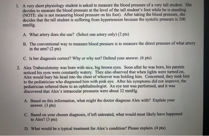 Solved A Very Short Physiology Student Is Asked To Measure 