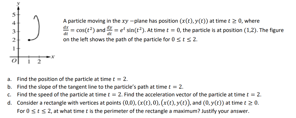 Solved 5 4 3 A particle moving in the xy -plane has position | Chegg.com