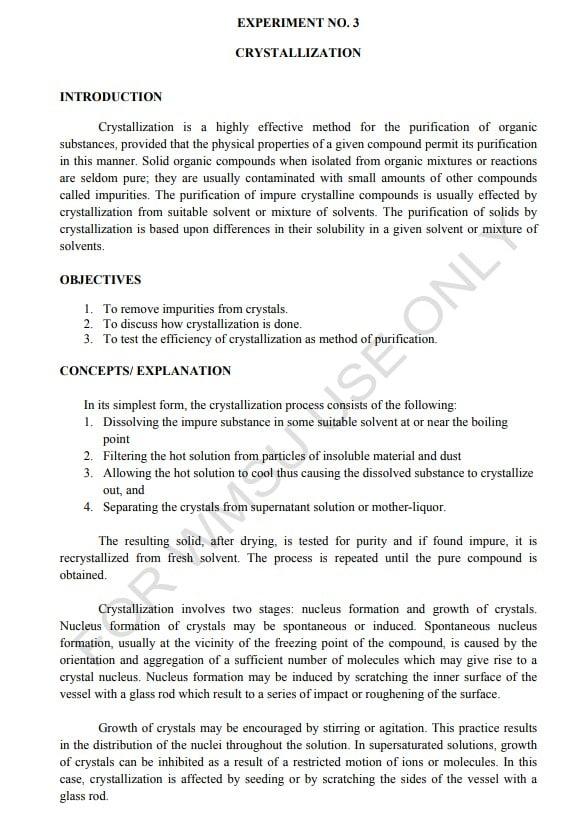 EXPERIMENT NO. 3 CRYSTALLIZATION INTRODUCTION | Chegg.com