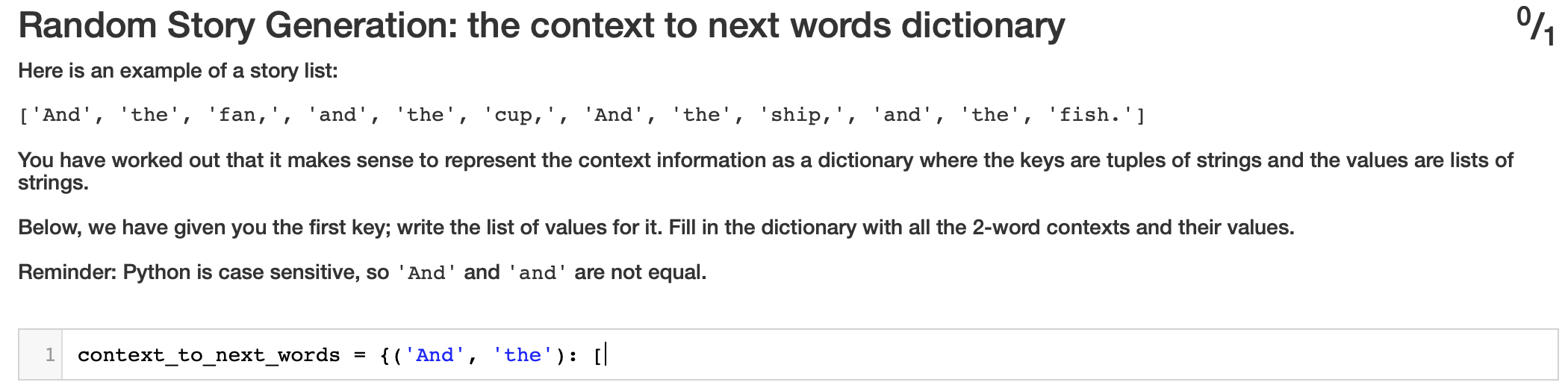 Solved Random Story Generation: the context to next words | Chegg.com