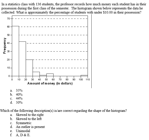 Solved In a statistics class with 136 students, the | Chegg.com