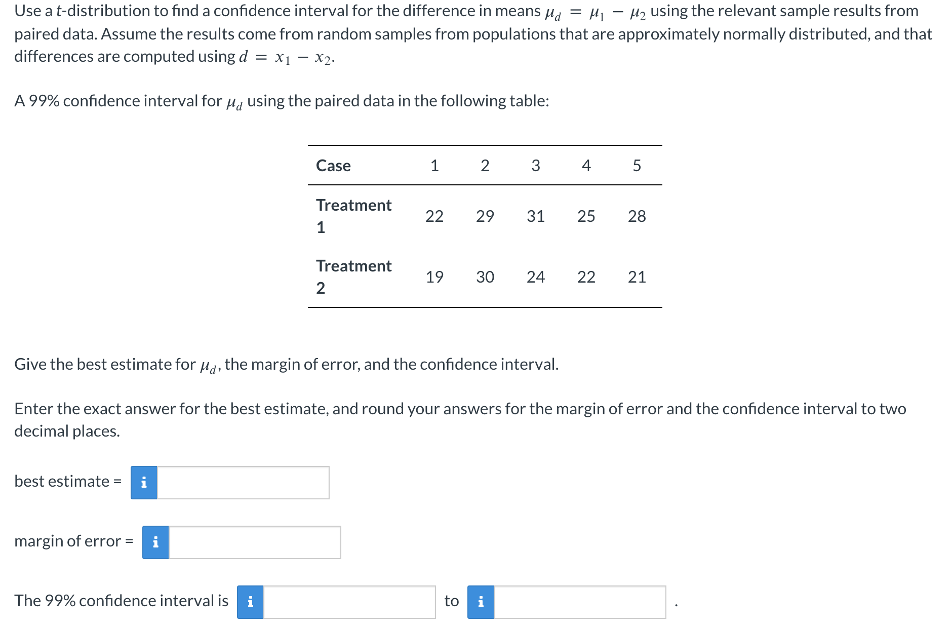Solved Use a t-distribution to find a confidence interval | Chegg.com