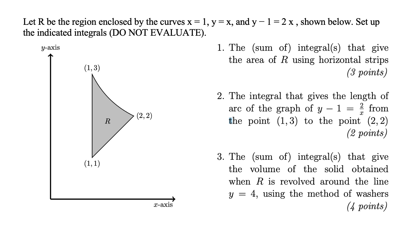 Solved Let R be the region enclosed by the curves x = 1, | Chegg.com